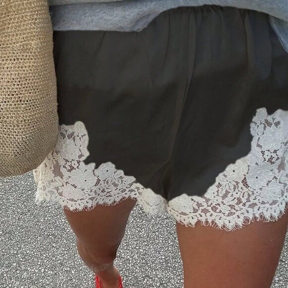 Black Cozy Women's Satin Low Rise Wide Leg Lounge Shorts - Picture 2 of 2